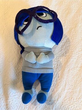 Disney Pixar Inside Out Sadness 11" Zipper Pocket Plush Stuffed Doll Glasses Toy